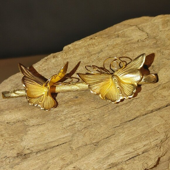 Giovanni Pin Brooch Vintage Gold Tone Butterfly Floral Signed Elegan Nature I - Picture 1 of 12